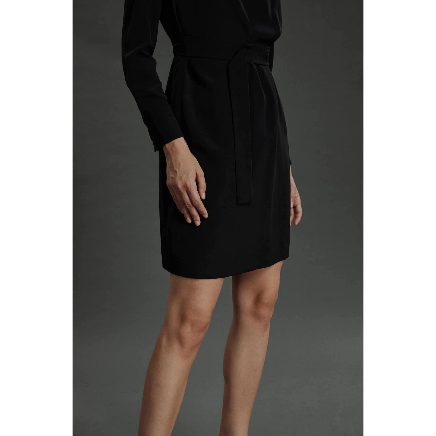 Women Tavira Dress - Shift Dress in Wool Crepe - Night Black