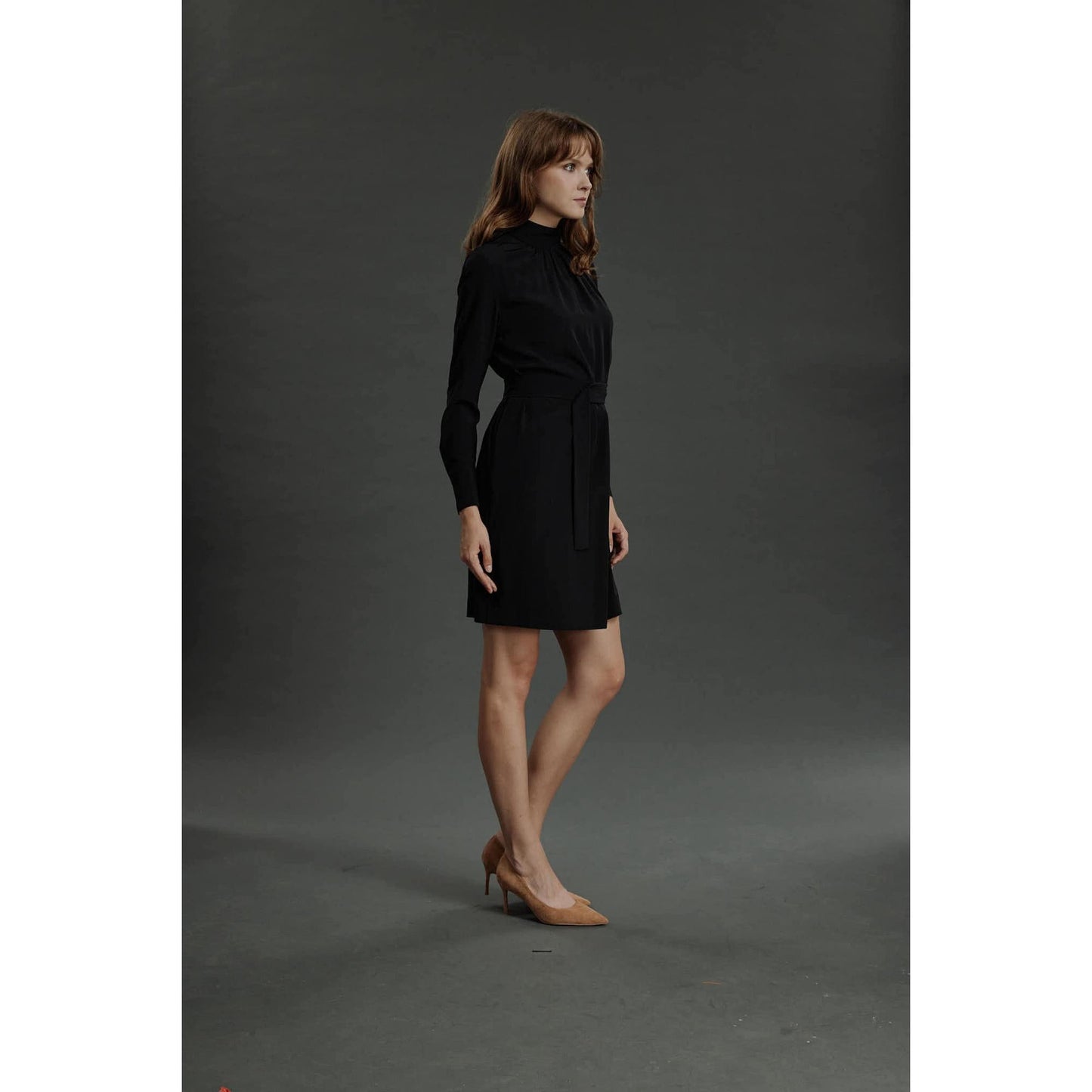 Women Tavira Dress - Shift Dress in Wool Crepe - Night Black
