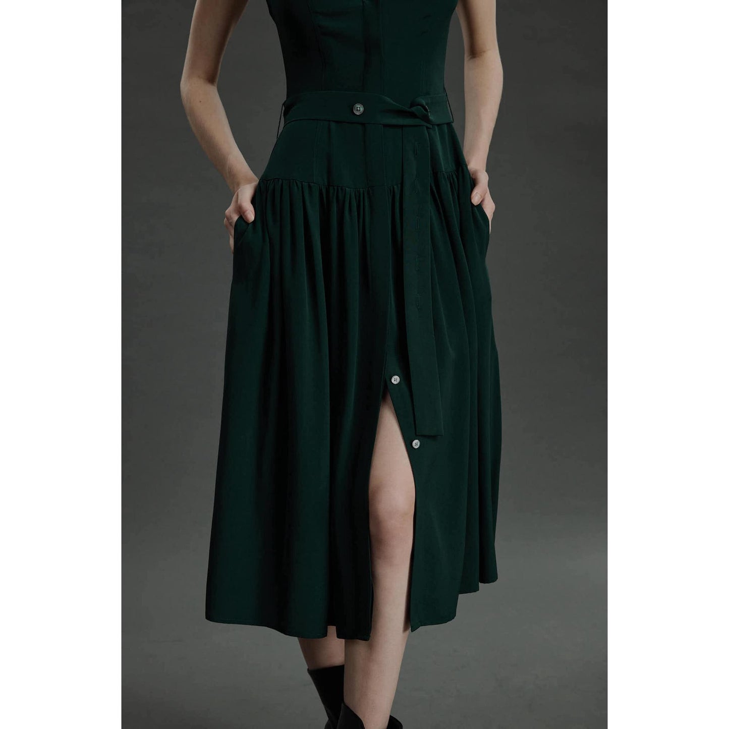 Women Fatima Dress - Maxi Silk Dress in Green