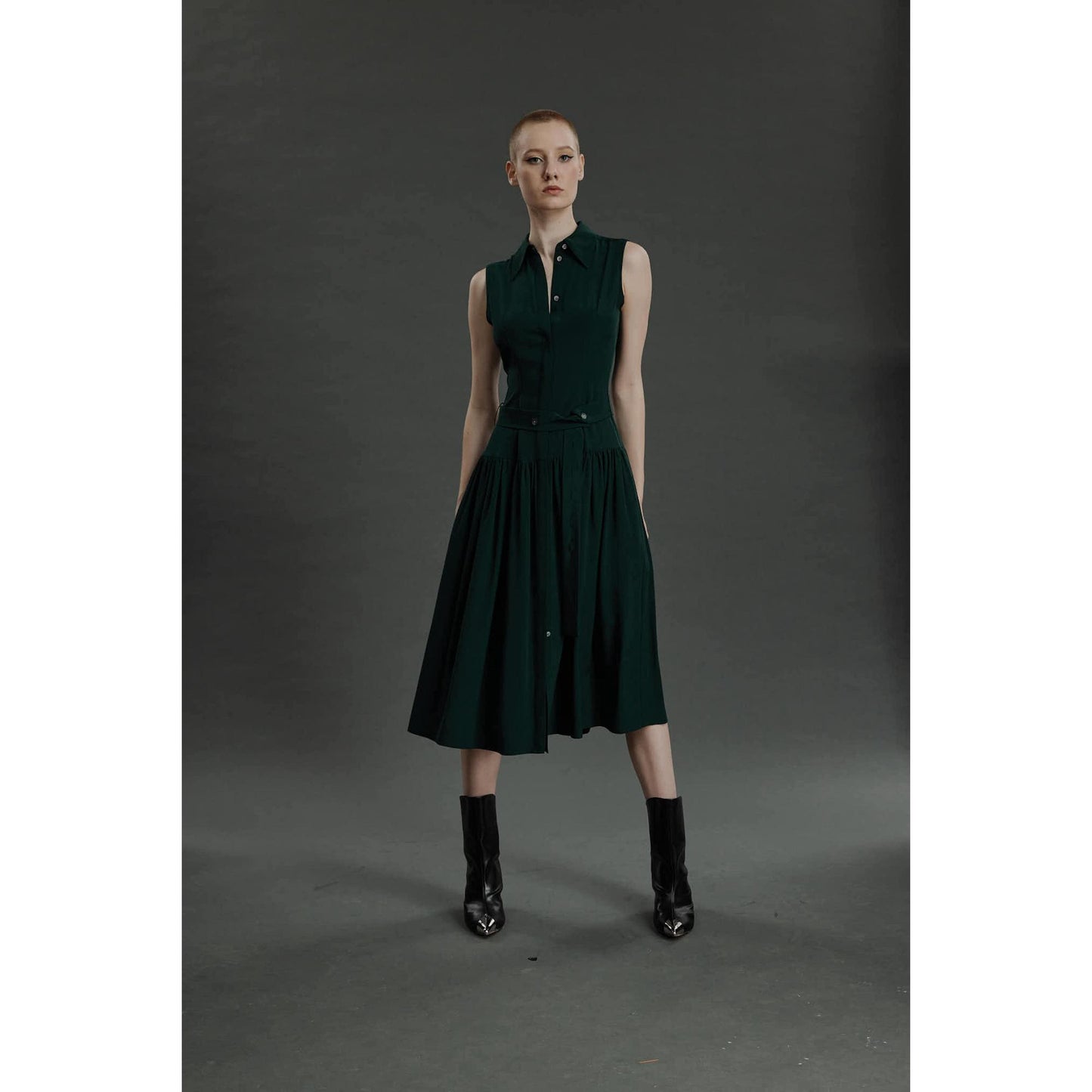 Women Fatima Dress - Maxi Silk Dress in Green