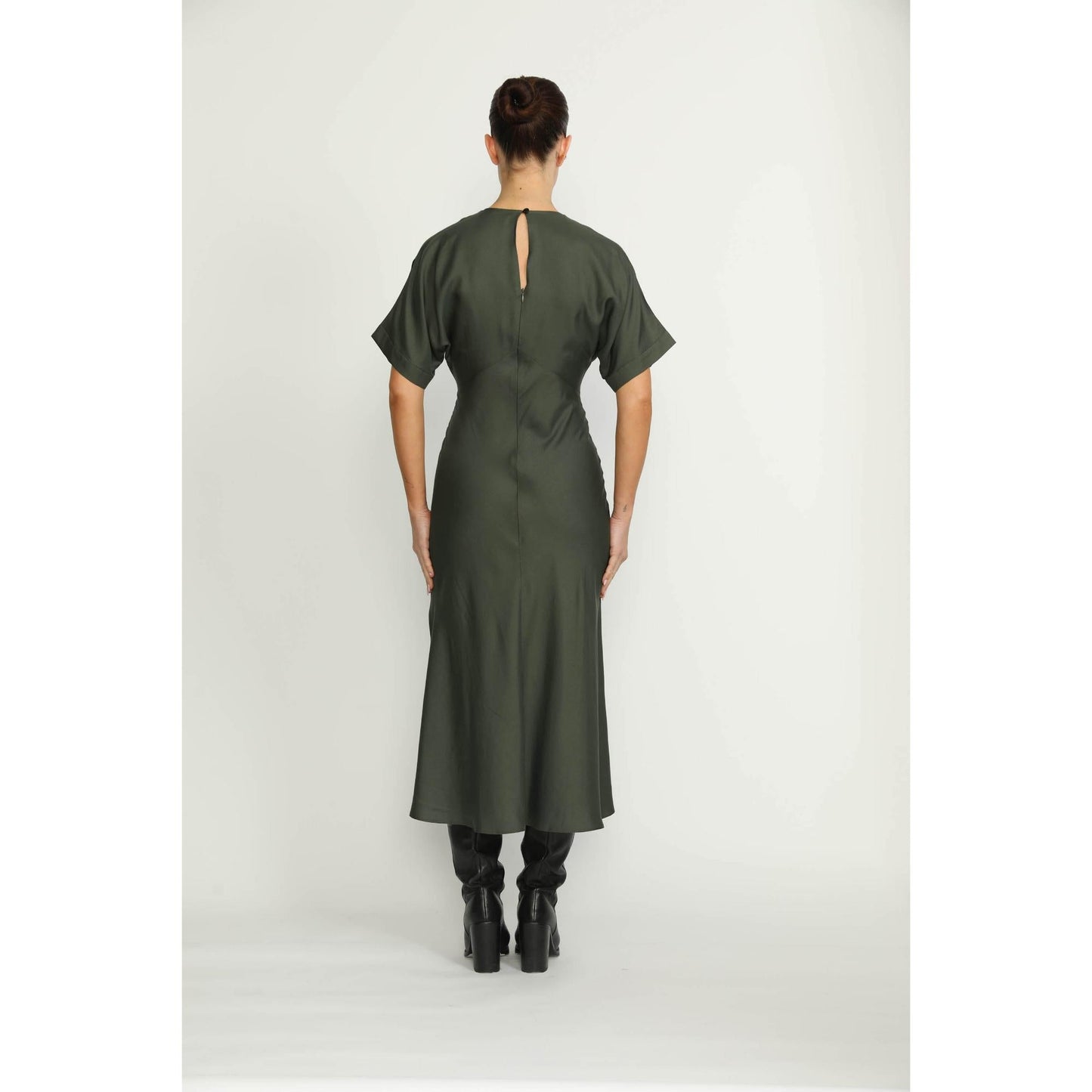 Women Bologna Dress - Bologna Forest Green A-Line Flare Dress