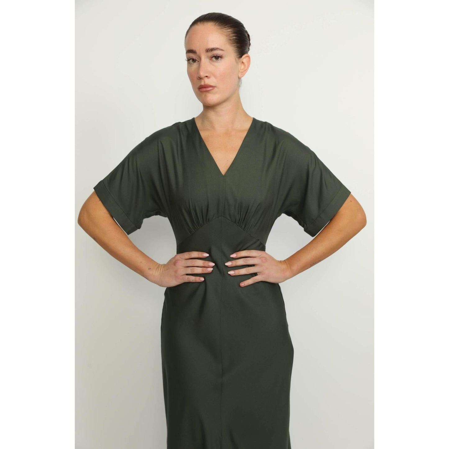Women Bologna Dress - Bologna Forest Green A-Line Flare Dress