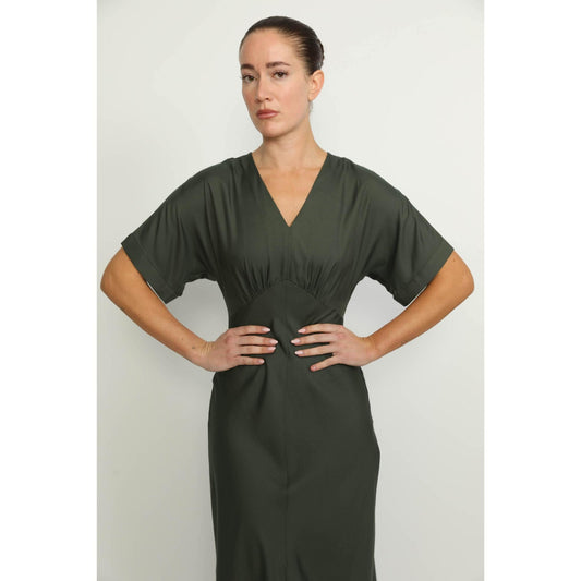 Women Bologna Dress - Bologna Forest Green A-Line Flare Dress