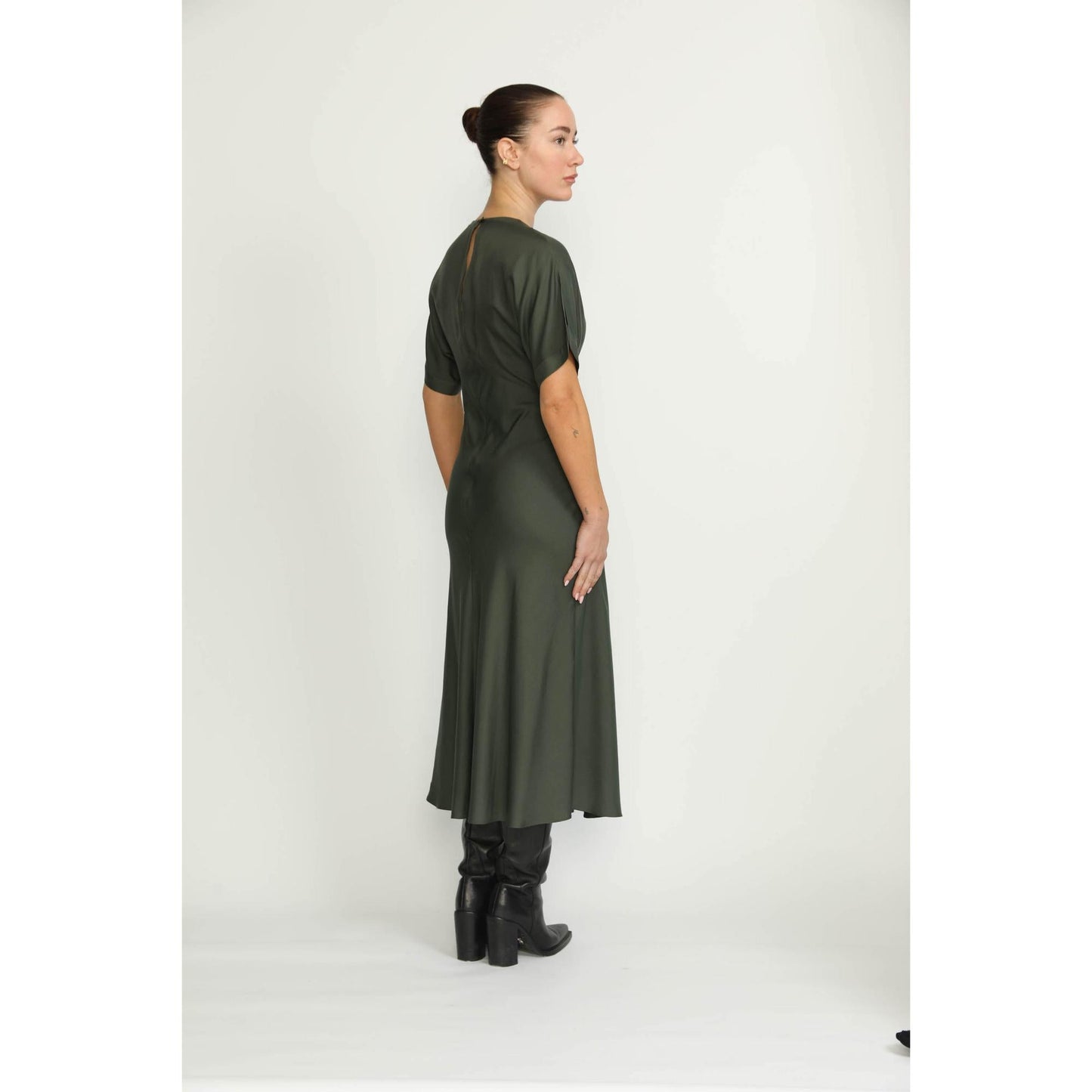 Women Bologna Dress - Bologna Forest Green A-Line Flare Dress
