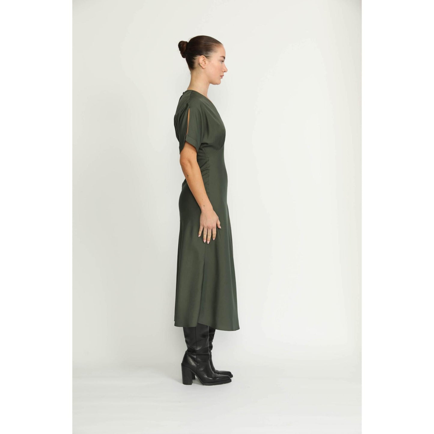 Women Bologna Dress - Bologna Forest Green A-Line Flare Dress