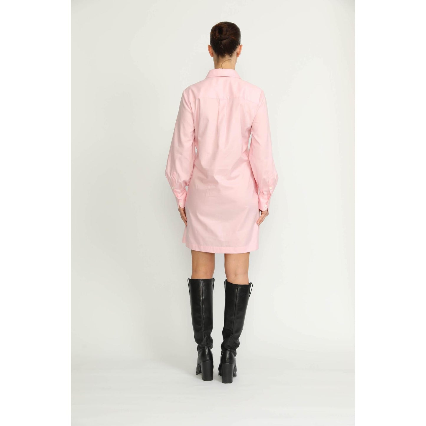 Women Pully Dress - Pully Short Shirt Dress in Pink Oxford