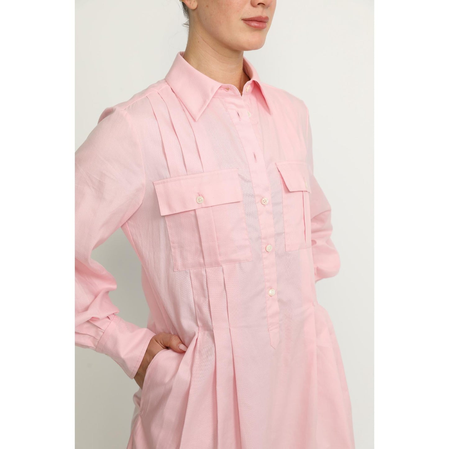 Women Pully Dress - Pully Short Shirt Dress in Pink Oxford