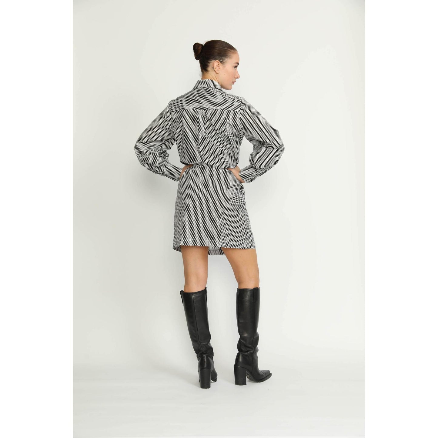 Women Pully Dress - Pully Short Shirt Dress in Black Polkadot