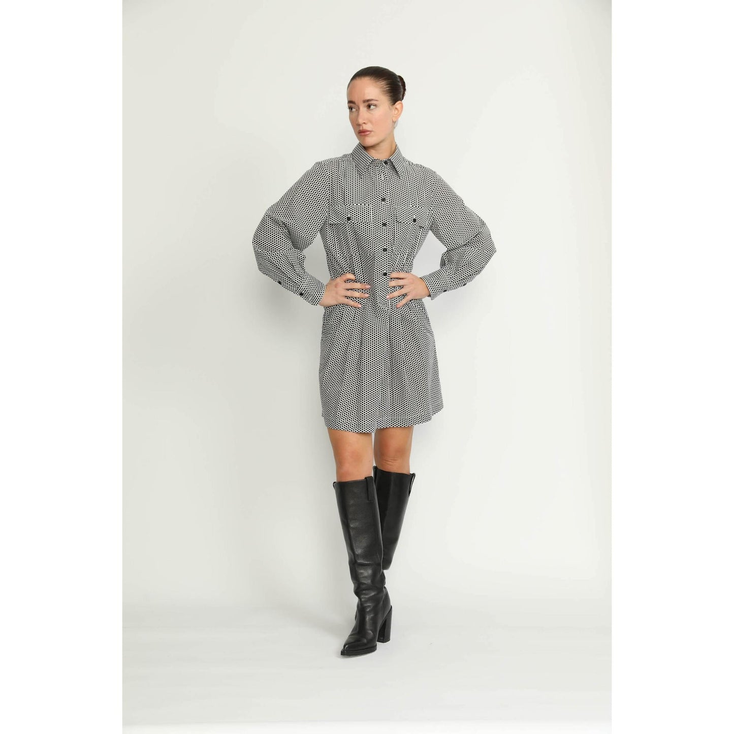 Women Pully Dress - Pully Short Shirt Dress in Black Polkadot