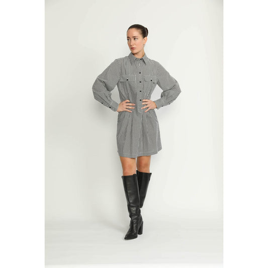 Women Pully Dress - Pully Short Shirt Dress in Black Polkadot