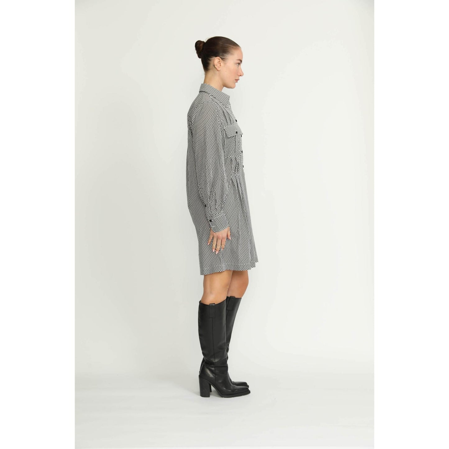 Women Pully Dress - Pully Short Shirt Dress in Black Polkadot