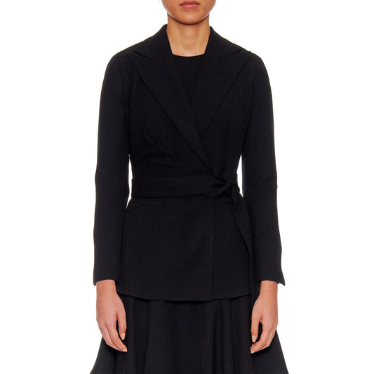 Women Avignon Jacket - Wool Wrap Jacket With Peaked Lapels - Black