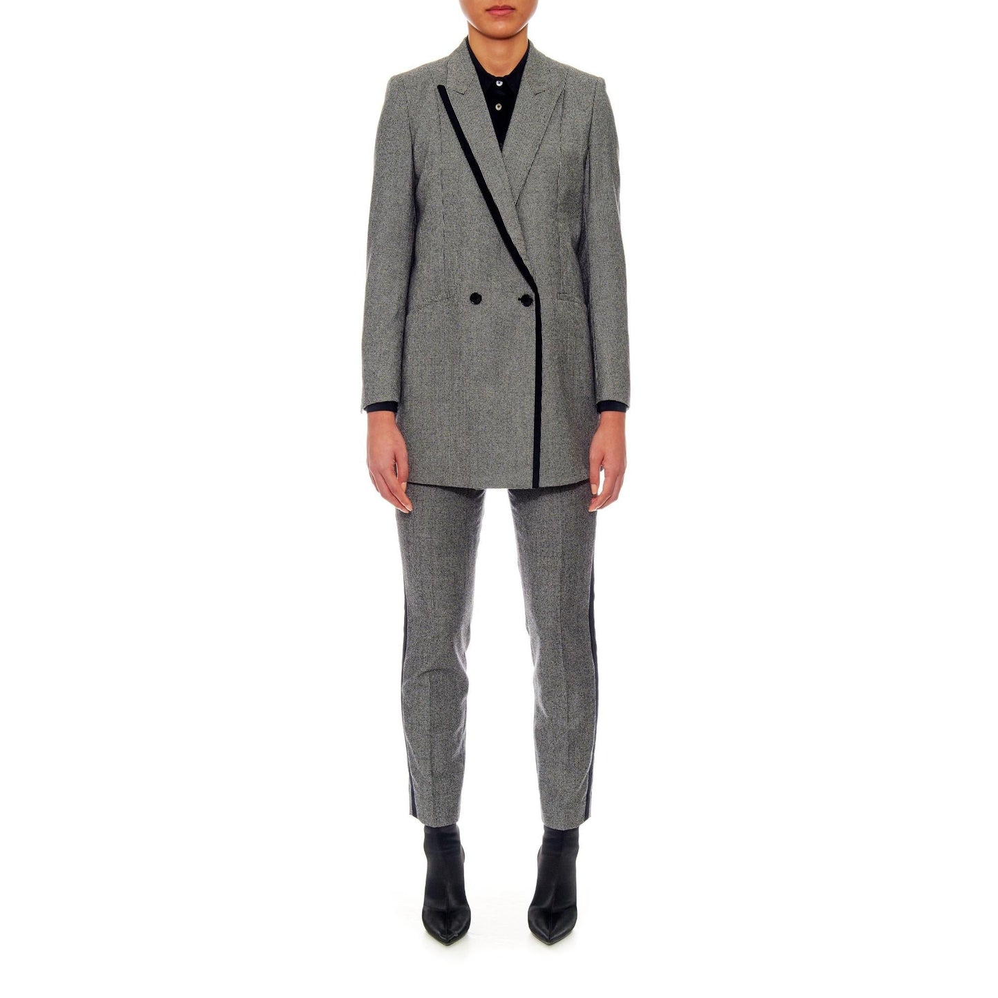 Women Marseille - Relaxed Fit Wool Suit Jacket in Black And White Houndstooth - Grey