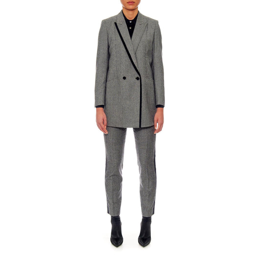 Women Marseille - Relaxed Fit Wool Suit Jacket in Black And White Houndstooth - Grey