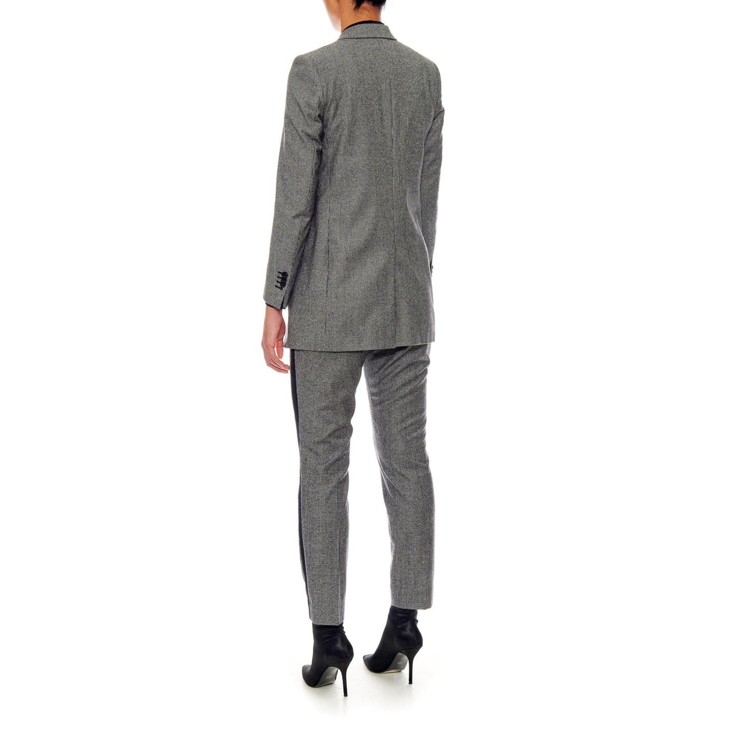 Women Marseille - Relaxed Fit Wool Suit Jacket in Black And White Houndstooth - Grey