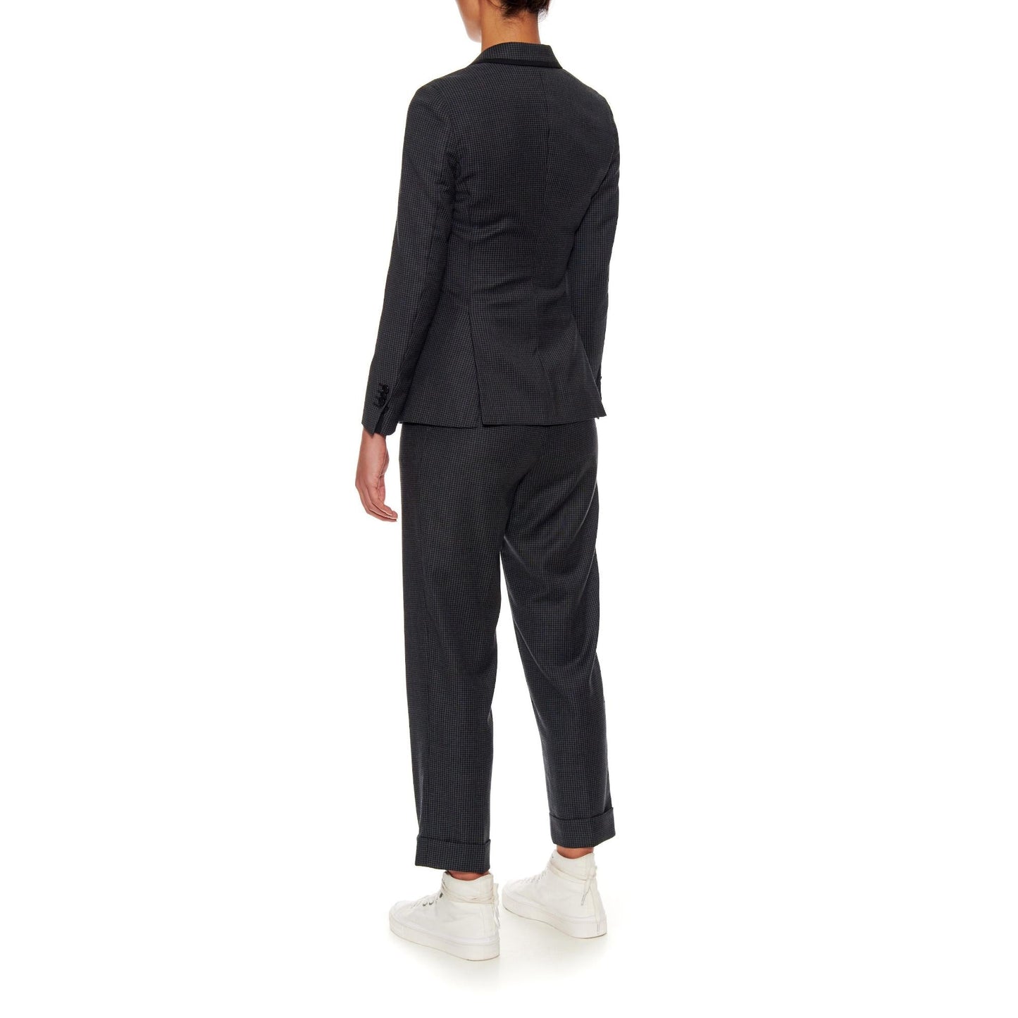 Women Nice Jacket - Double Breasted Slim Fit Wool Suit Jacket in Black/Grey