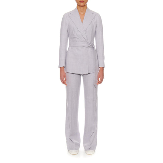 Women Avignon - Wool Wrap Jacket With Peaked Lapels in Sky Grey Herringbone