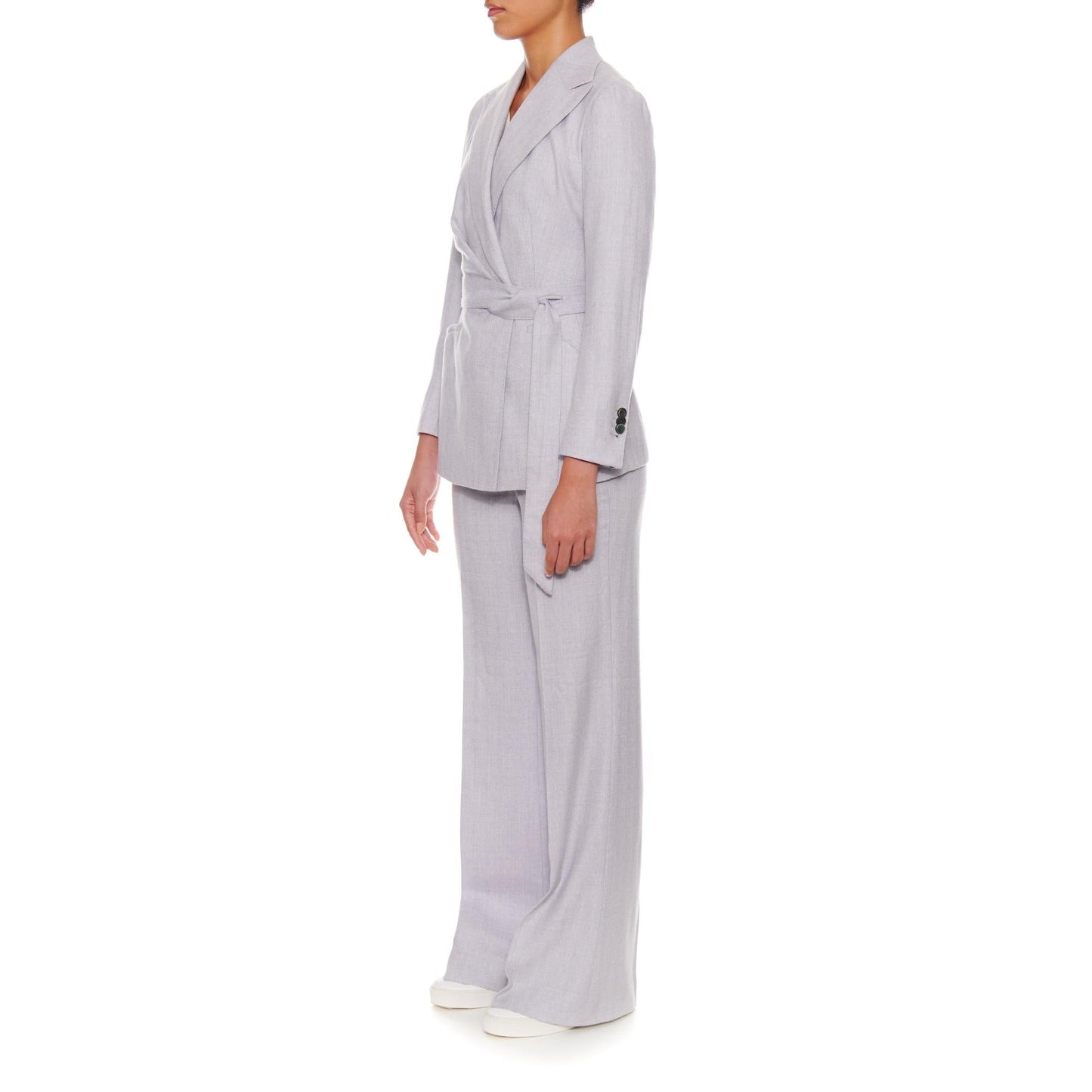 Women Avignon - Wool Wrap Jacket With Peaked Lapels in Sky Grey Herringbone