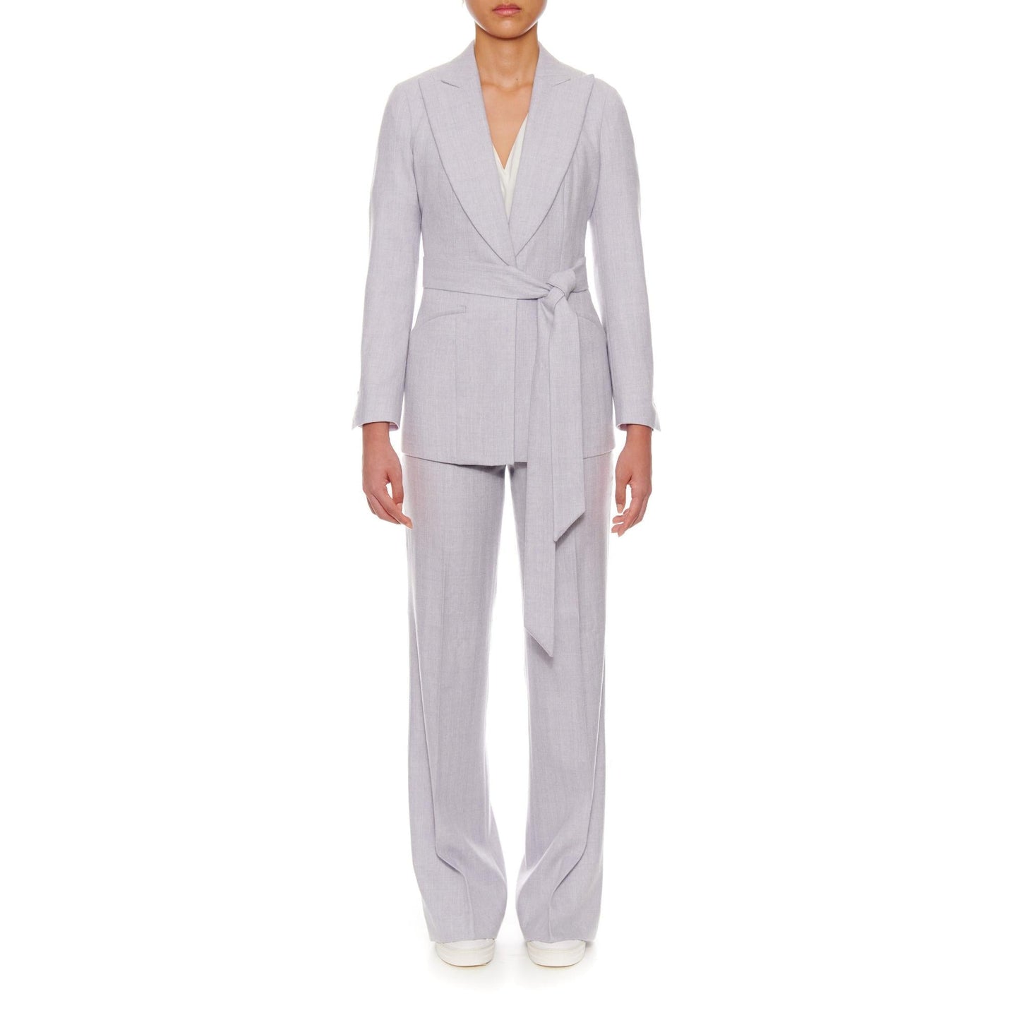 Women Montpellier - Wool Suit Jacket With Peaked Lapels Sky Grey Herringbone