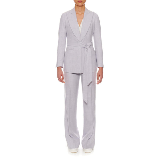 Women Montpellier - Wool Suit Jacket With Peaked Lapels Sky Grey Herringbone