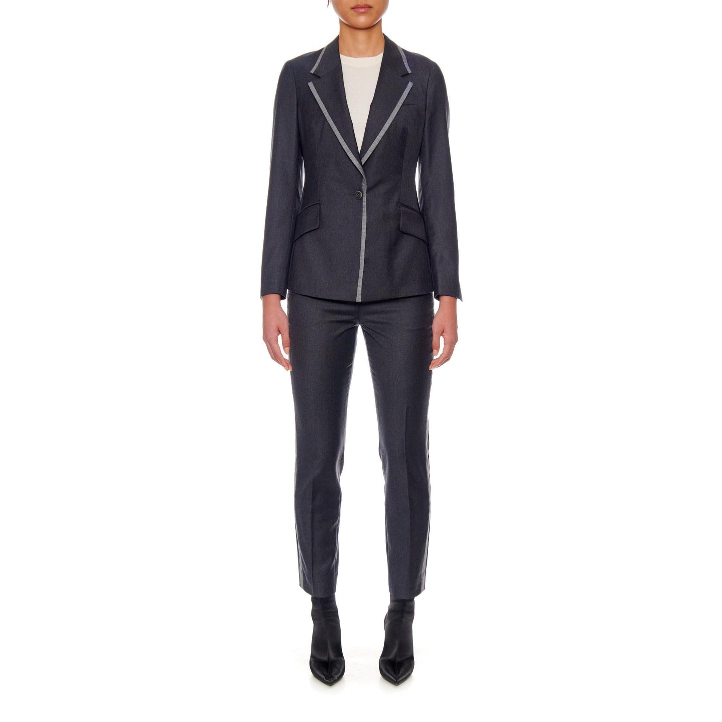 Women Le Mans Jacket - Short Single Breasted Wool Jacket in Dark Grey