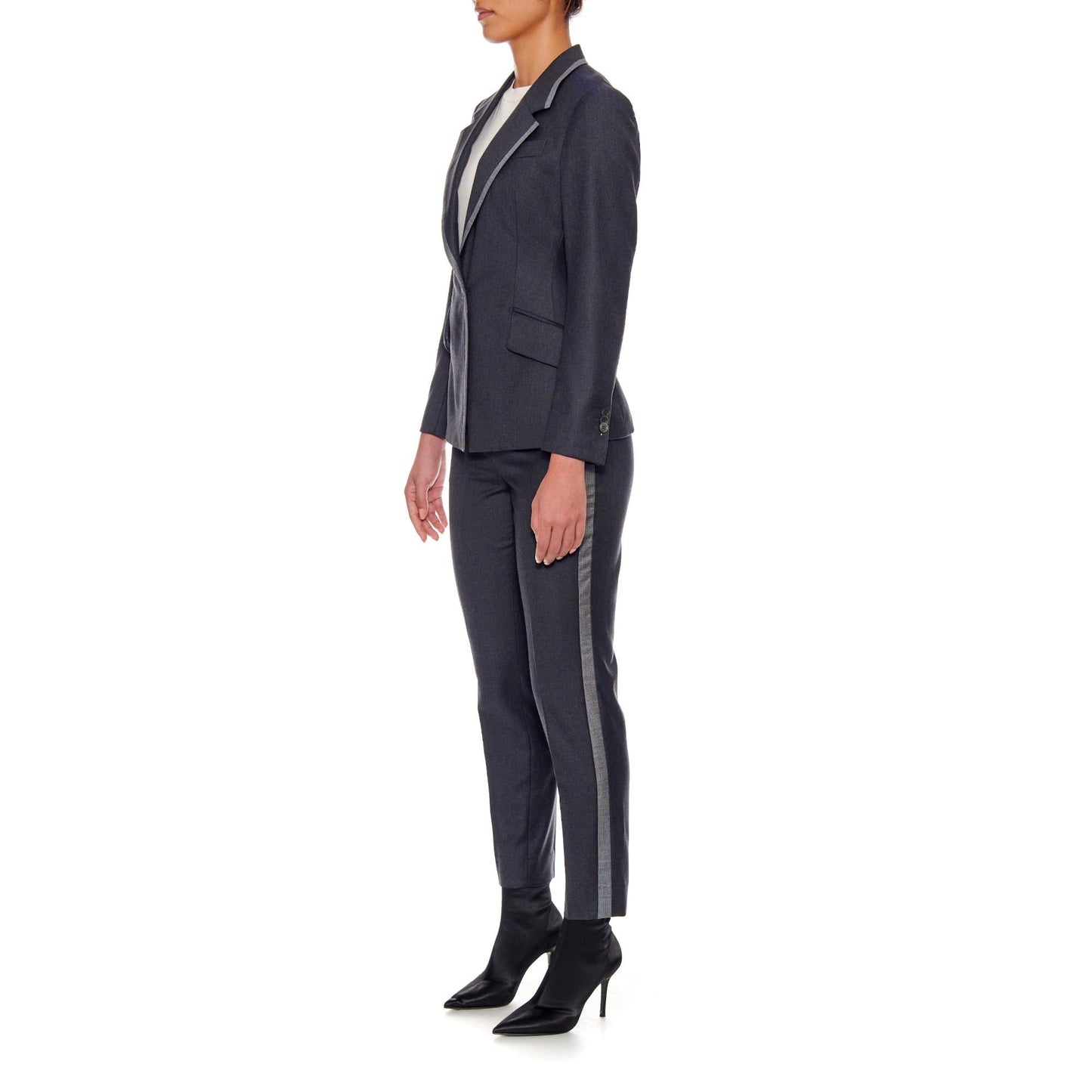 Women Le Mans Jacket - Short Single Breasted Wool Jacket in Dark Grey