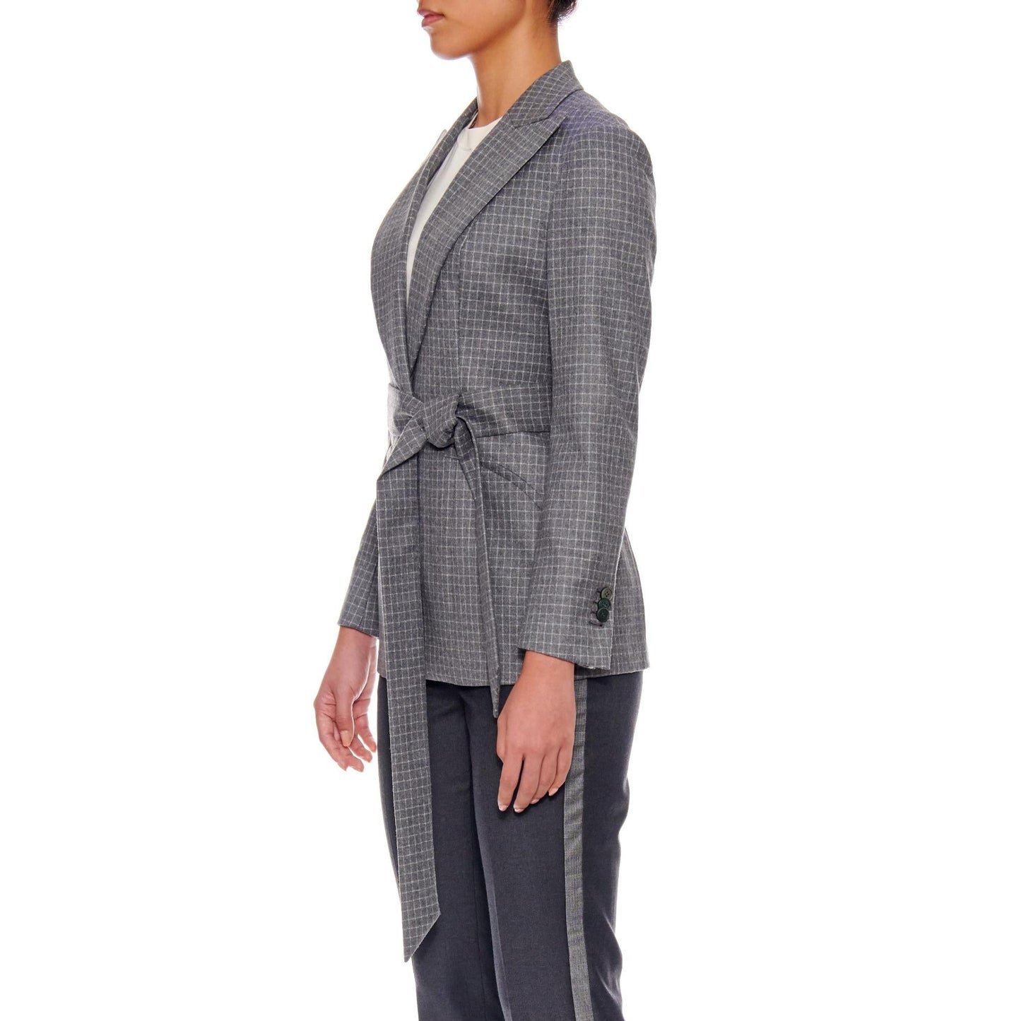 Women Montpellier Jacket - Wool Suit Jacket With Peaked Lapels in Grey Check