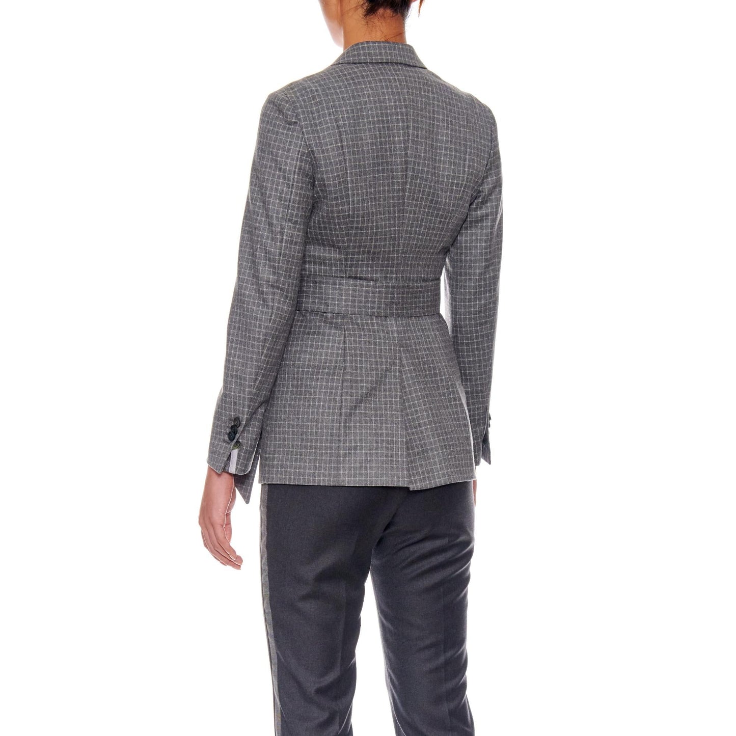 Women Montpellier Jacket - Wool Suit Jacket With Peaked Lapels in Grey Check