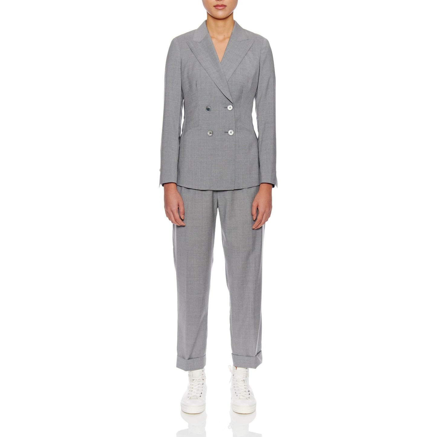 Women Nice Jacket - Double Breasted Slim Fit Wool Suit Jacket in Grey