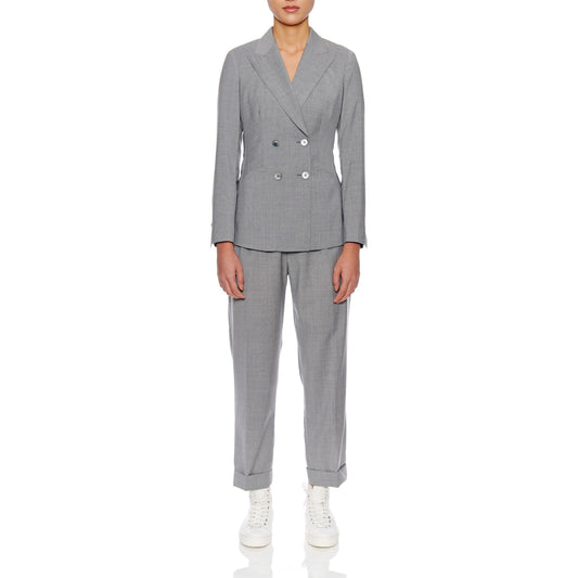 Women Nice Jacket - Double Breasted Slim Fit Wool Suit Jacket in Grey