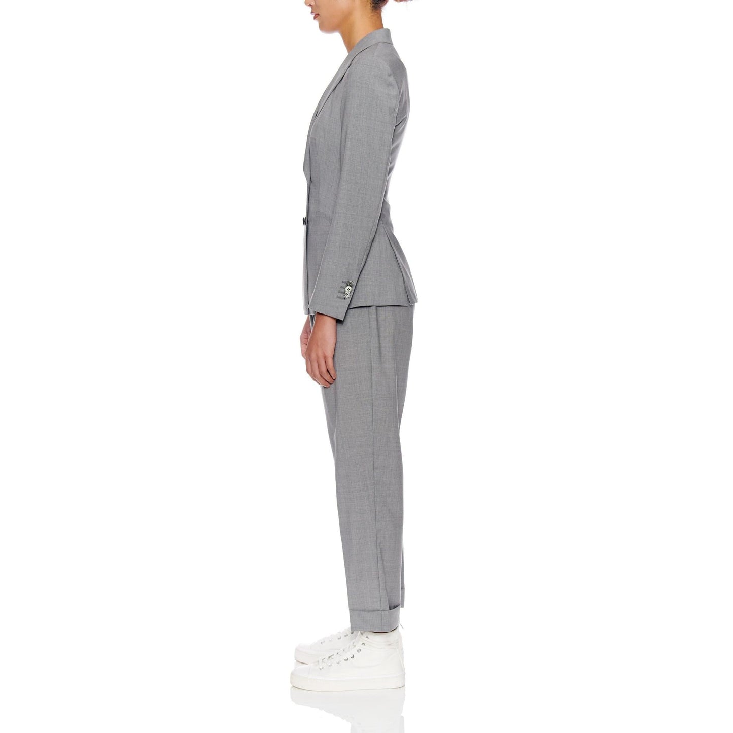 Women Nice Jacket - Double Breasted Slim Fit Wool Suit Jacket in Grey