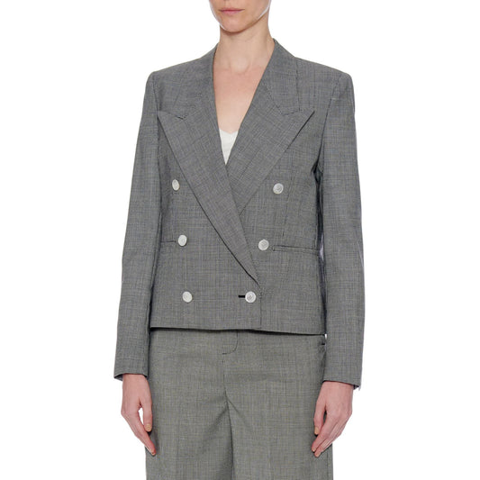 Women Oviedo Jacket - Peaked Lapels, Double Breasted Jacket in Houndstooth - Black/White