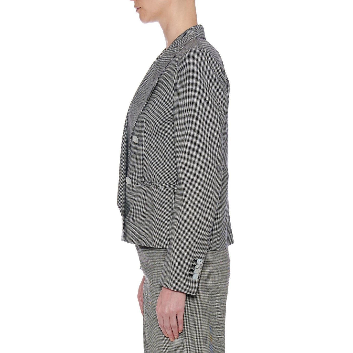 Women Oviedo Jacket - Peaked Lapels, Double Breasted Jacket in Houndstooth - Black/White