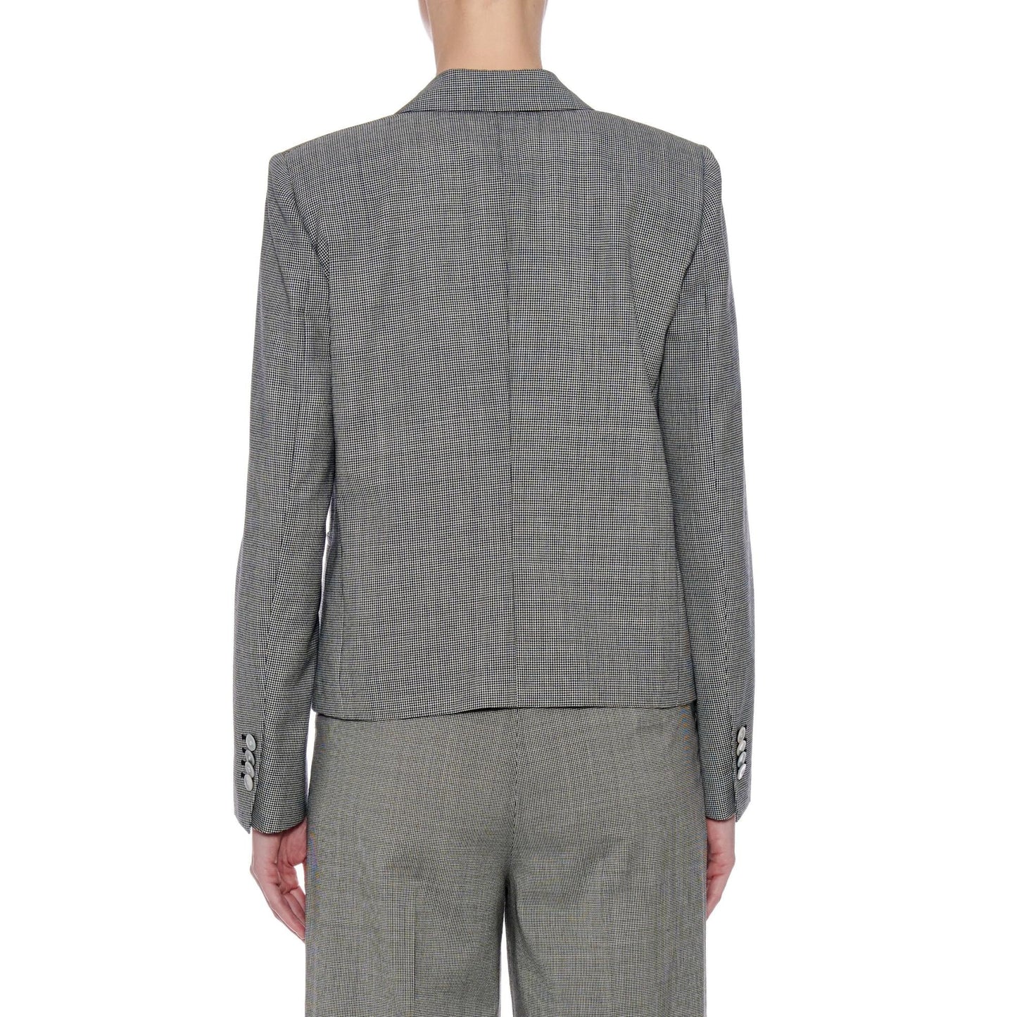 Women Oviedo Jacket - Peaked Lapels, Double Breasted Jacket in Houndstooth - Black/White