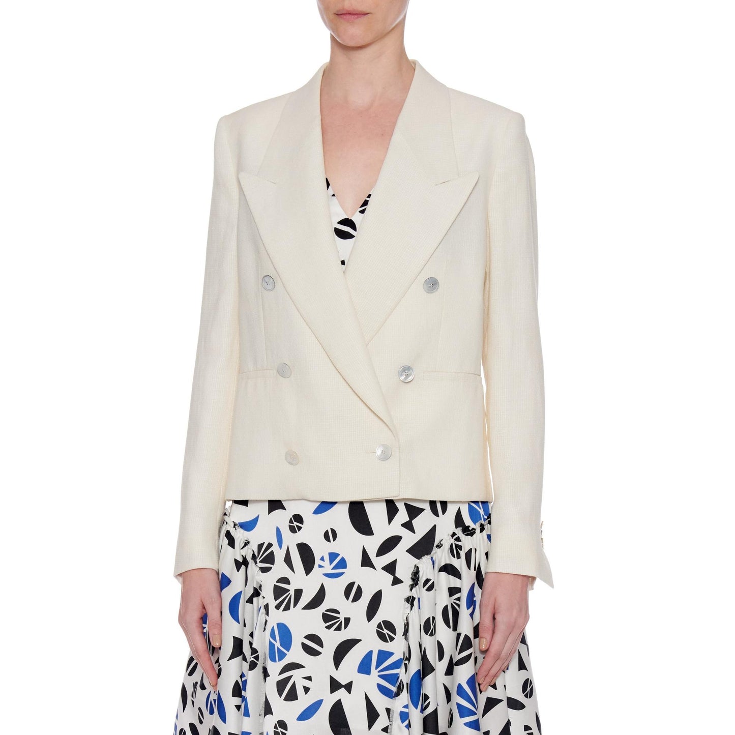 Women Oviedo Jacket - Peaked Lapels, Double Breasted Jacket in White