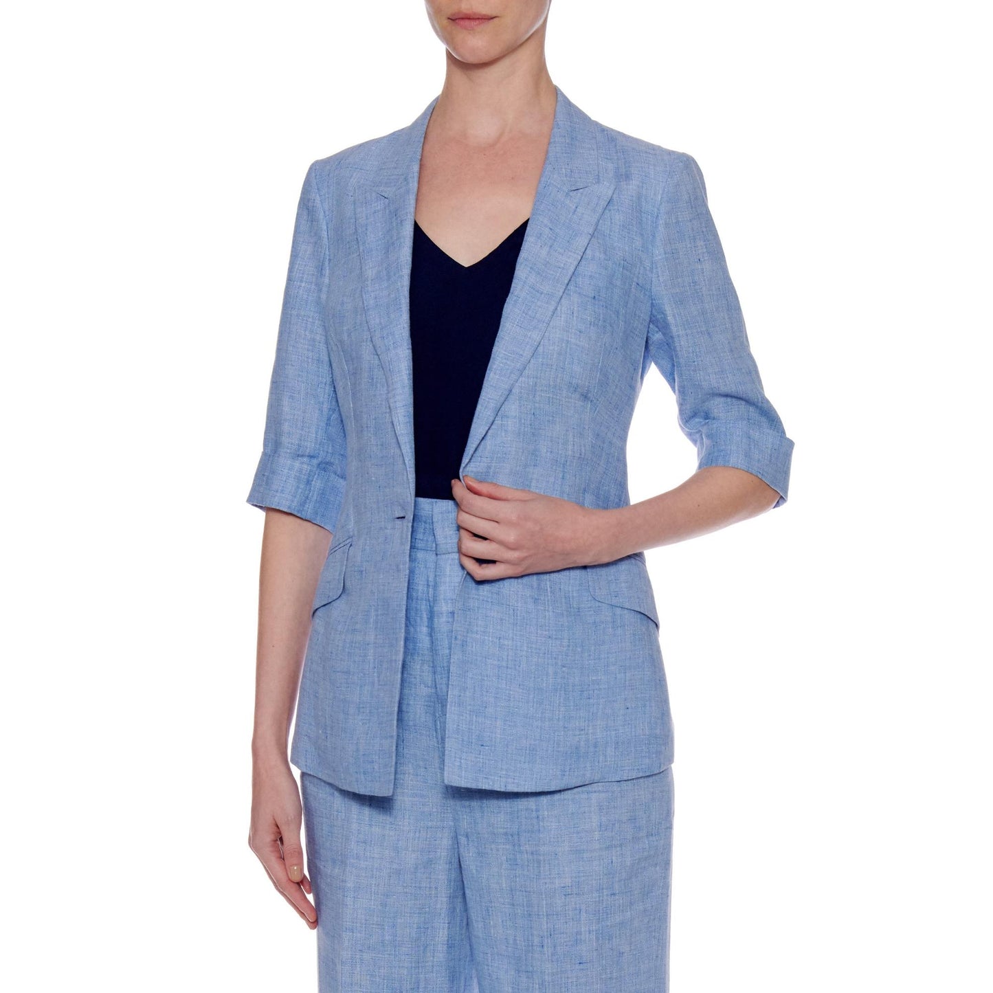 Women Huelva Jacket - Short Sleeve, Single-Breasted Summer Jacket in Blue