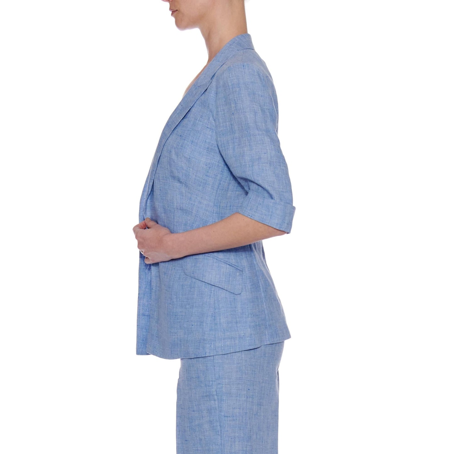 Women Huelva Jacket - Short Sleeve, Single-Breasted Summer Jacket in Blue