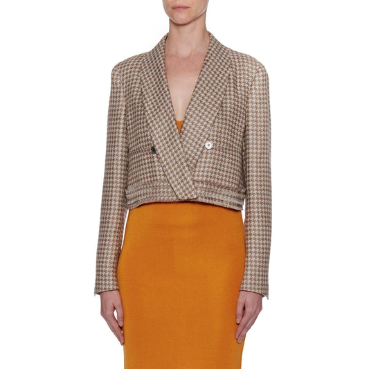 Women Murcia Jacket - Shawl Collar Cropped Jacket in Beige