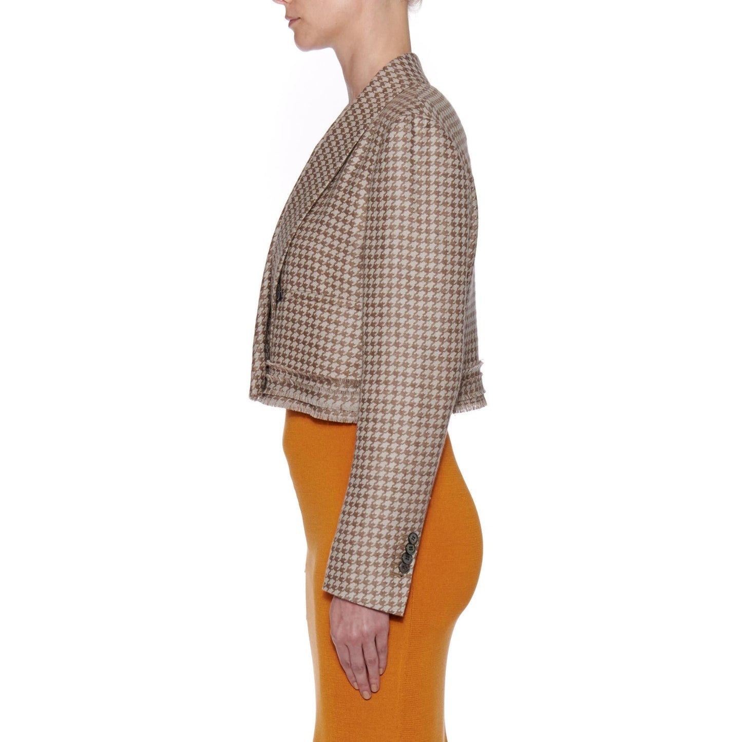 Women Murcia Jacket - Shawl Collar Cropped Jacket in Beige