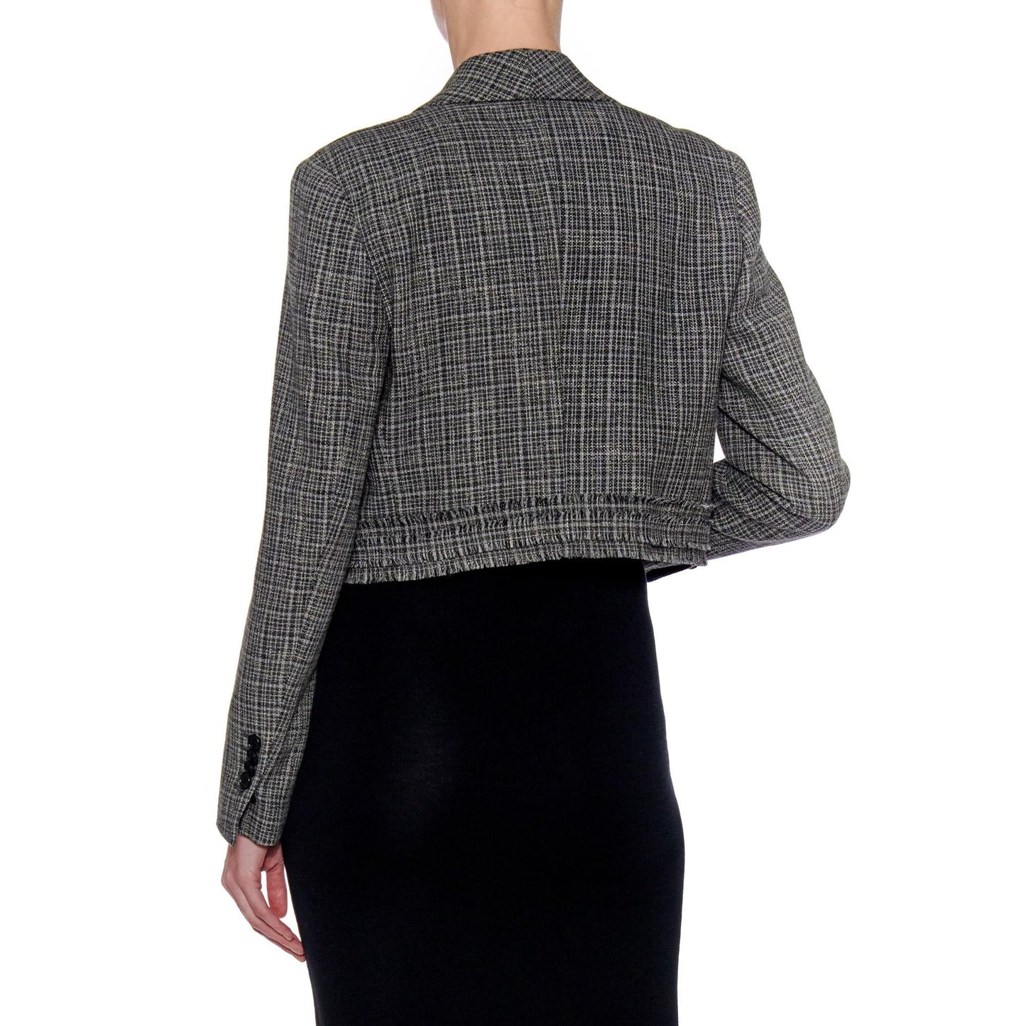 Women Murcia Jacket - Shawl Collar Cropped Jacket in Tweed - Black white