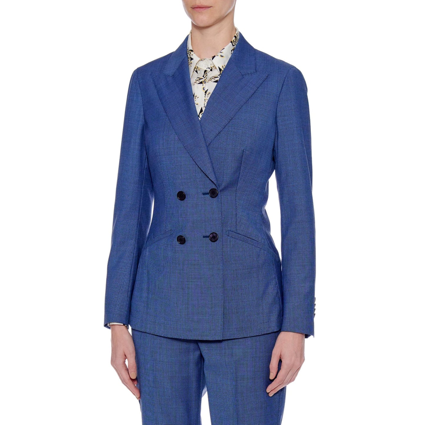 Women Nice Jacket - Double Breasted Slim Fit Suit Jacket in Blue