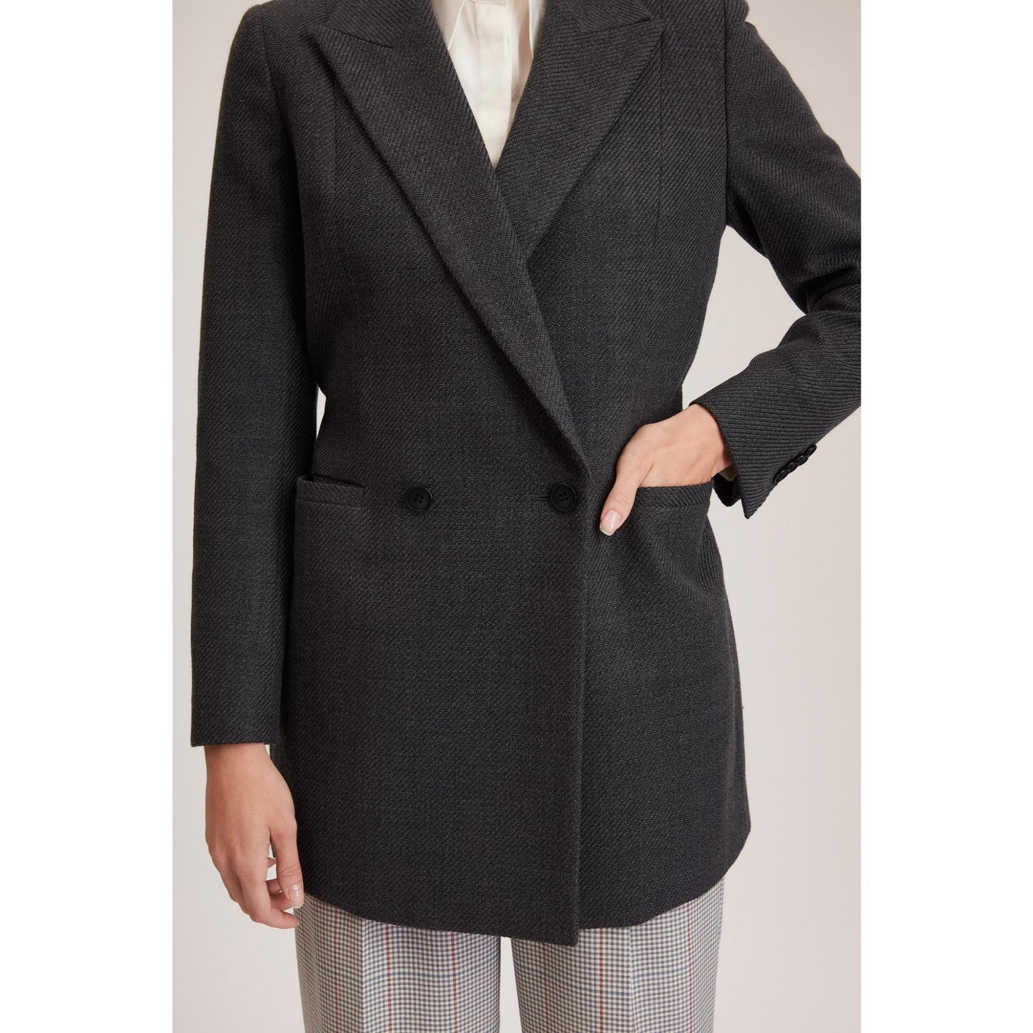 Women Brentford Jacket - Relaxed Fit Suit Jacket in Grey Twill Wool