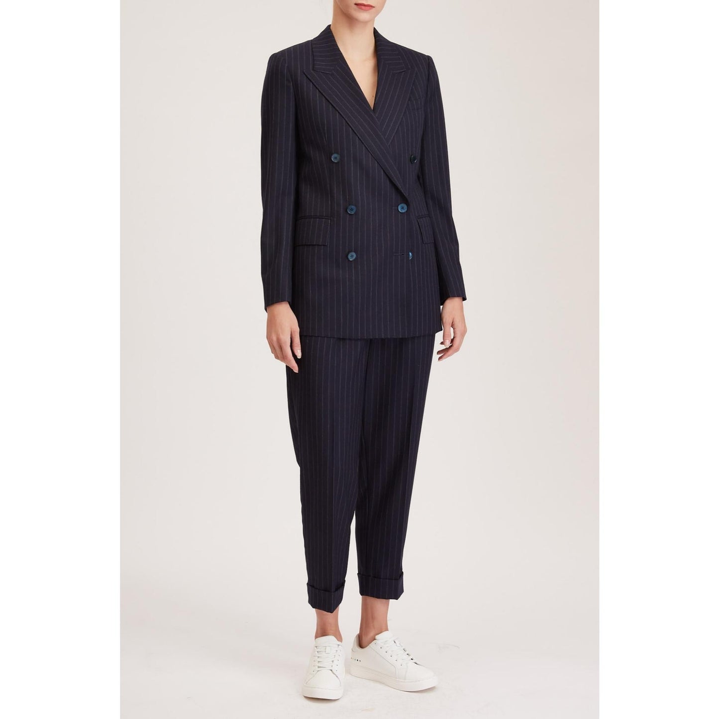 Women Bristol Jacket - Classic Double Breasted Suit Jacket in Navy Wool