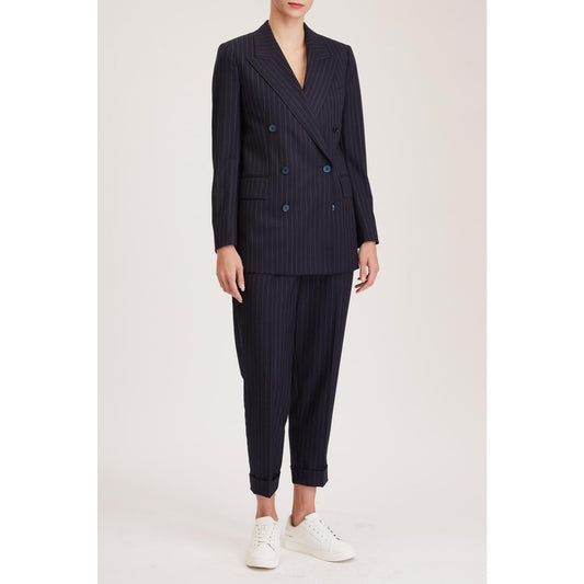 Women Bristol Jacket - Classic Double Breasted Suit Jacket in Navy Wool