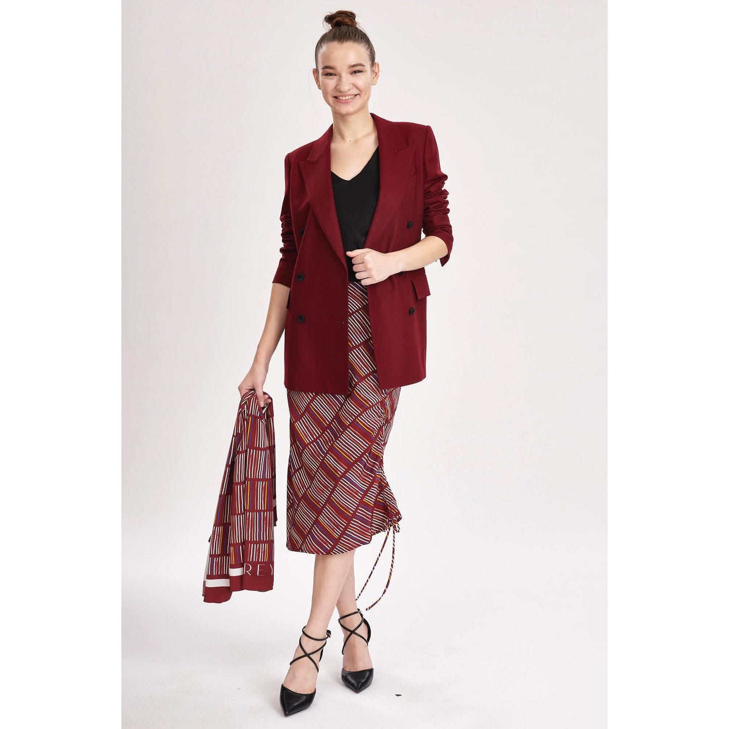 Women Bristol Jacket - Classic Double Breasted Suit Jacket in Red Wine Wool