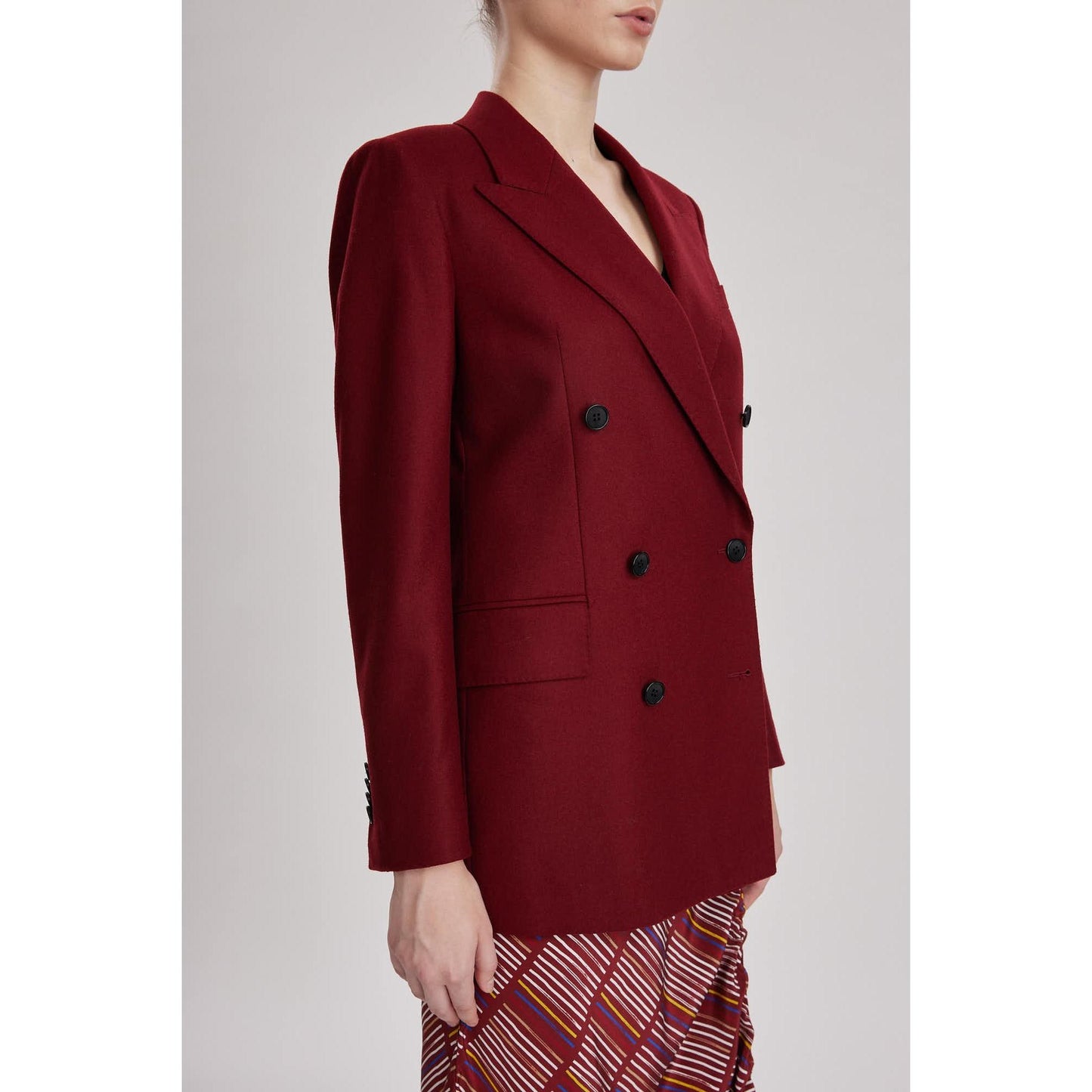 Women Bristol Jacket - Classic Double Breasted Suit Jacket in Red Wine Wool