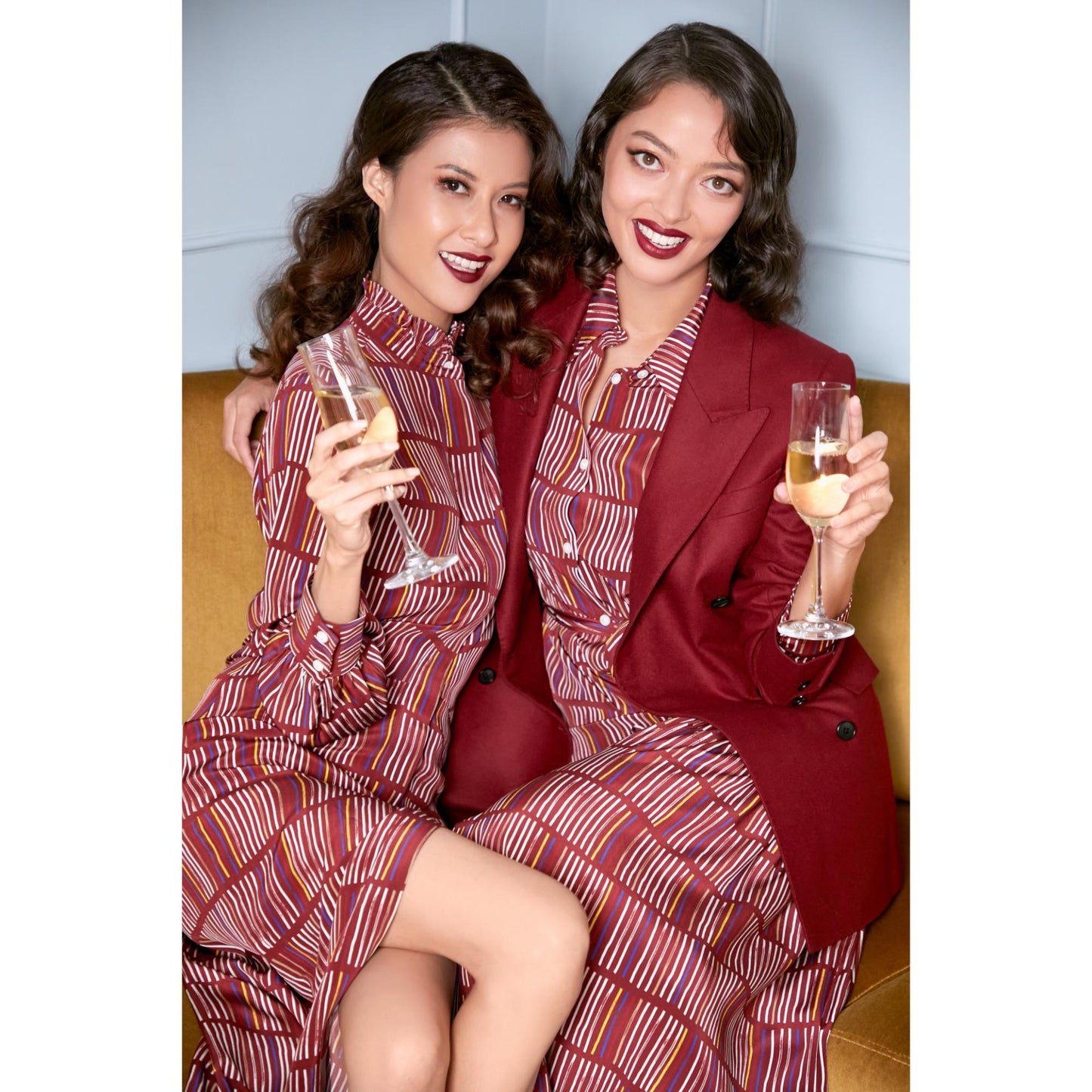 Women Bristol Jacket - Classic Double Breasted Suit Jacket in Red Wine Wool