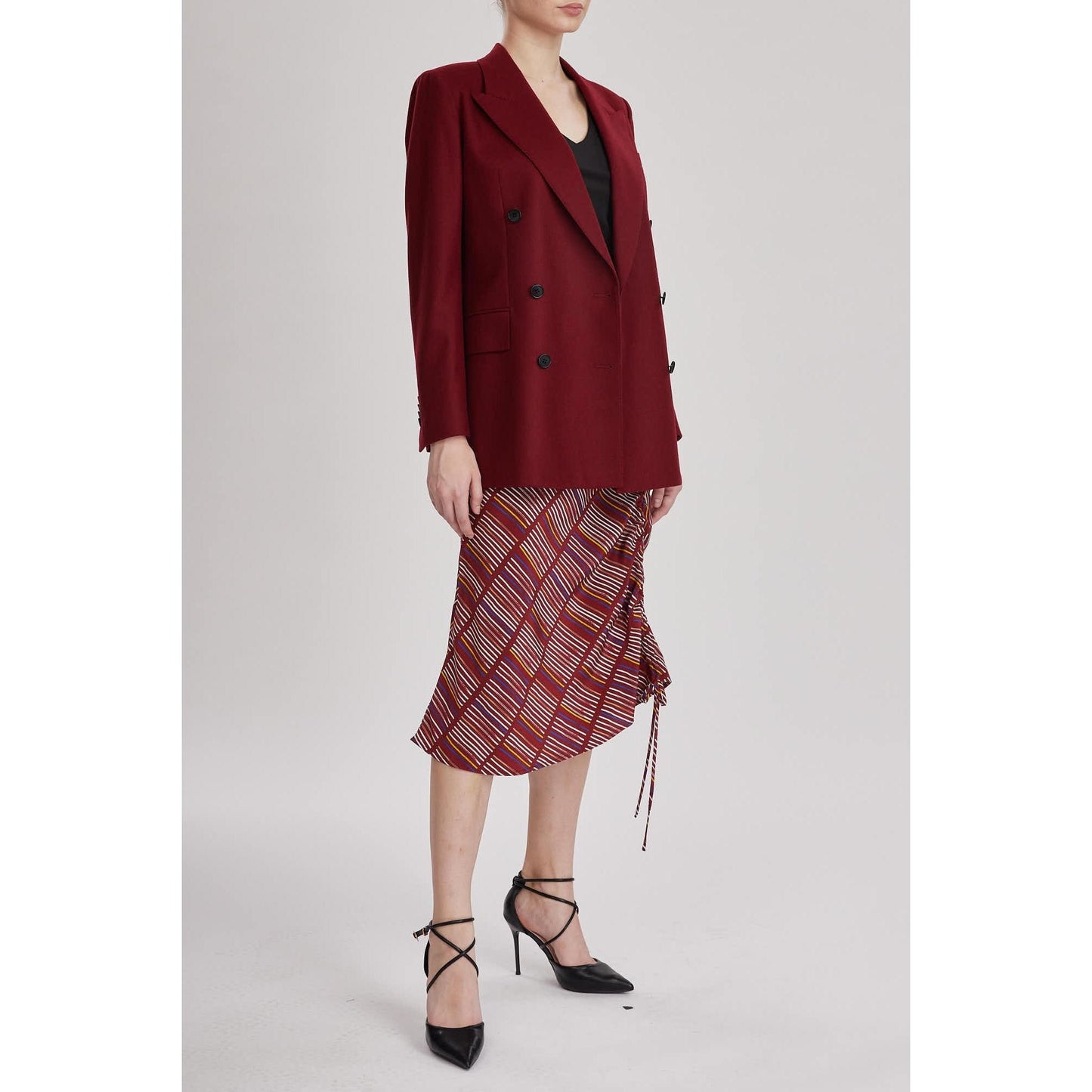 Women Bristol Jacket - Classic Double Breasted Suit Jacket in Red Wine Wool