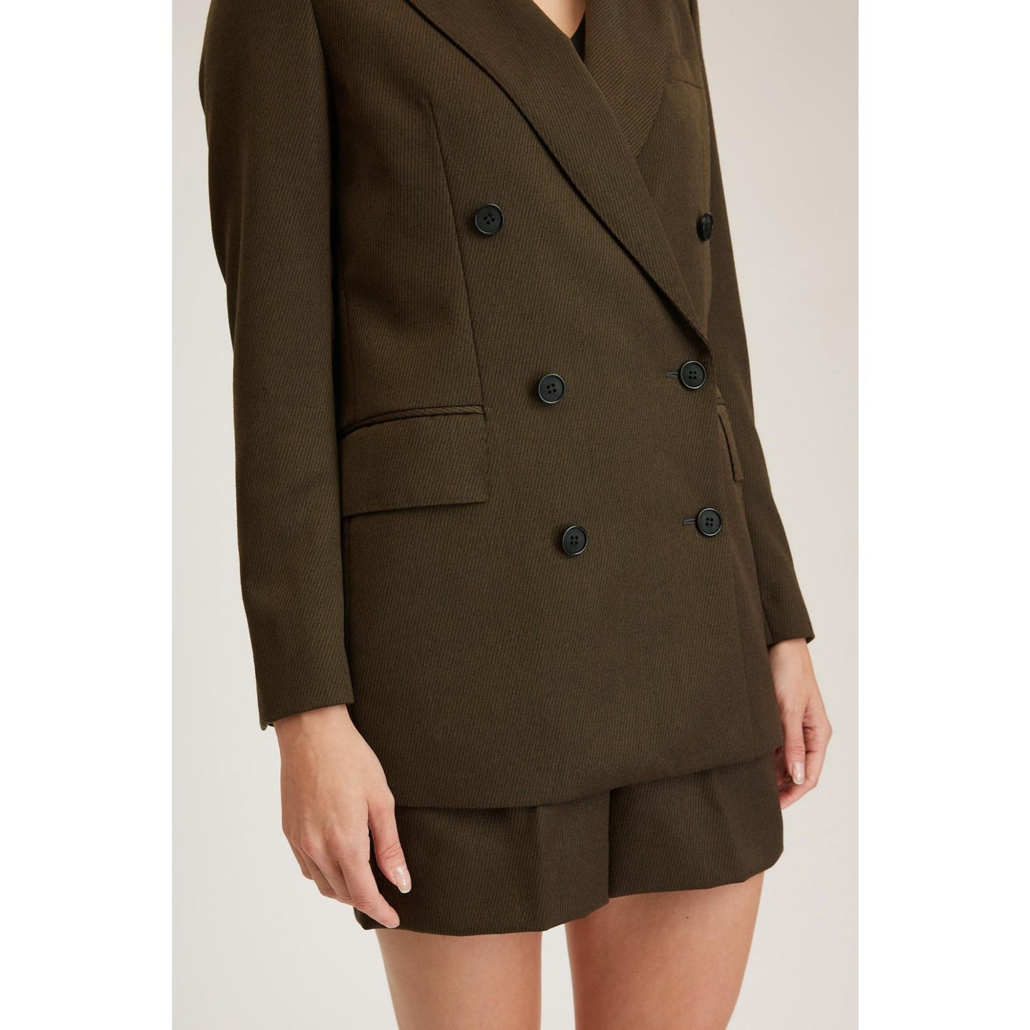 Women Bristol Jacket - Classic Double Breasted Suit Jacket in Khaki
