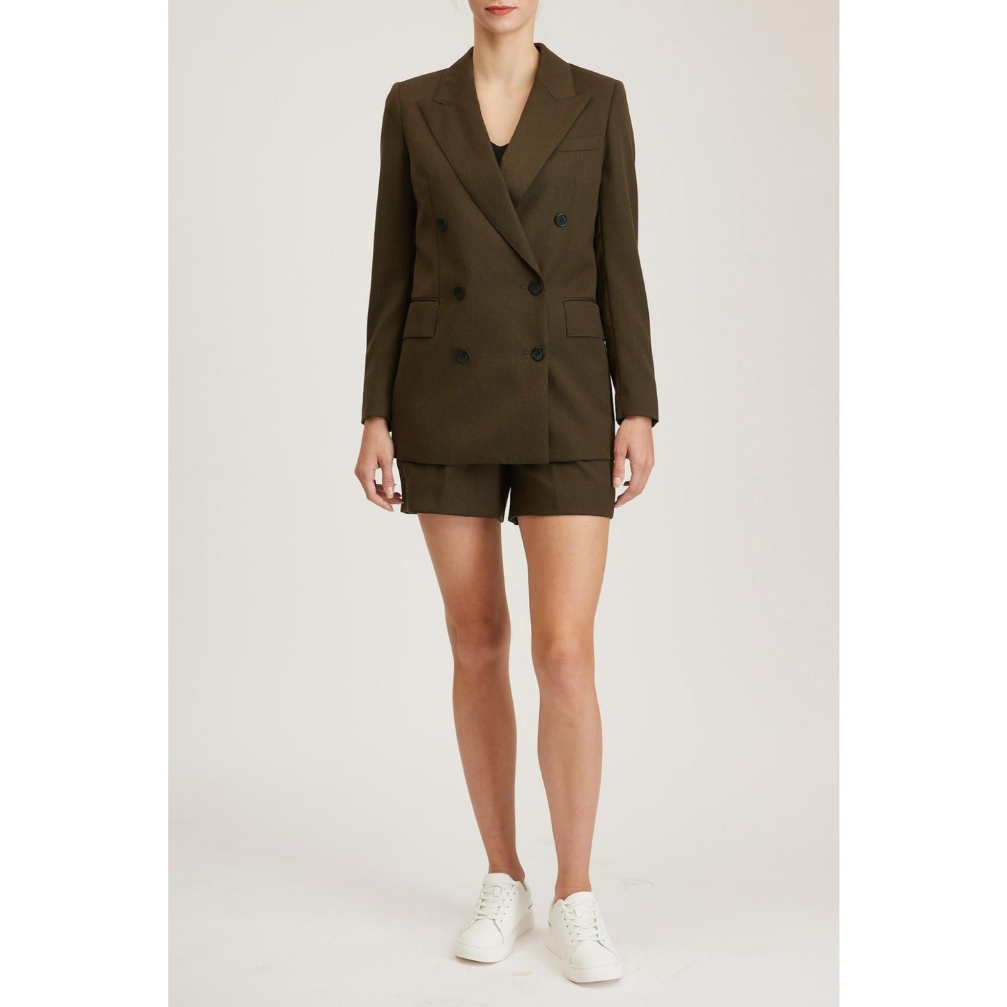 Women Bristol Jacket - Classic Double Breasted Suit Jacket in Khaki